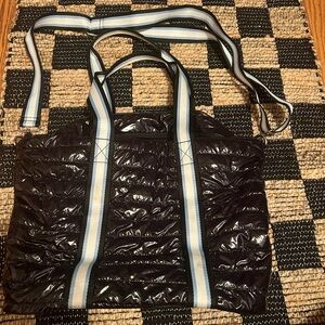 Stylish Black Tote Bag with Blue Accents